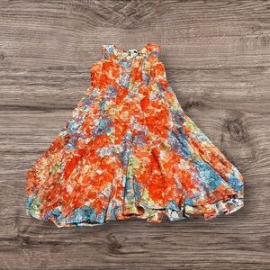 Leslie Fay Women’s Floral Lace Sleeveless Dress Slip Orange Blue Scoop Neck 14W